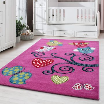 Kids Hiboux tapis chambre d'enfant poils ras rectangle 160x230cm lilas