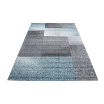 Lucca Bloc tapis poils ras rectangle 160x230cm bleu