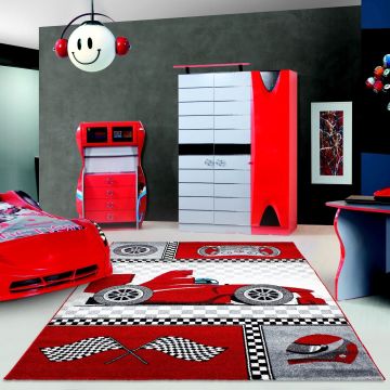 Kids Race Course Formula 1 Voiture tapis chambre d'enfant poils ras rectangle 160x230cm rouge