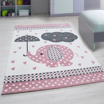 Kids Éléphanteau tapis chambre d'enfant poils ras rectangle 80x150cm roses