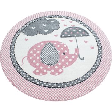 Kids Éléphanteau tapis chambre d'enfant poils ras rond Ø 160cm roses