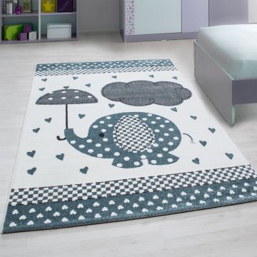 Kids Éléphanteau tapis chambre d'enfant poils ras rectangle 80x150cm bleu