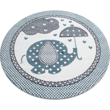 Kids Éléphanteau tapis chambre d'enfant poils ras rond Ø 160cm bleu