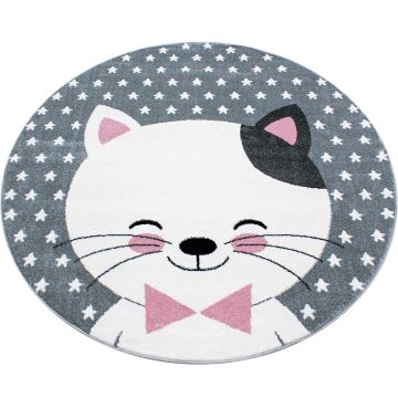 Kids Chaton tapis chambre d'enfant poils ras rond Ø 160cm roses