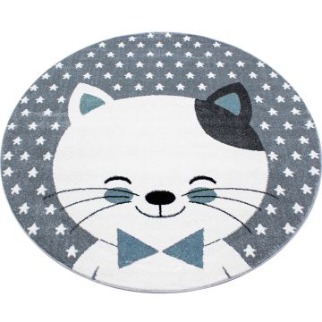 Kids Chaton tapis chambre d'enfant poils ras rond Ø 160cm bleu