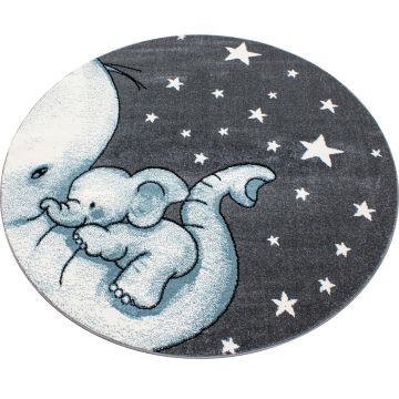 Kids Éléphant tapis chambre d'enfant poils ras rond Ø 160cm bleu