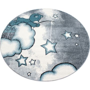 Kids Nuages tapis chambre d'enfant poils ras rond Ø 160cm bleu