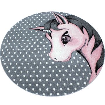 Kids Licorne tapis chambre d'enfant poils ras rond Ø 160cm roses