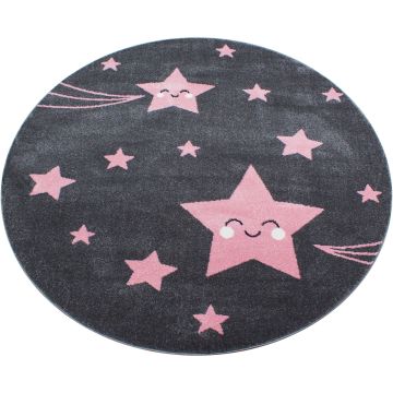 Kids Étoiles tapis chambre d'enfant poils ras rond Ø 160cm roses