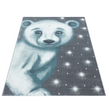 Bambi Ours Polaire tapis chambre d'enfant poils ras rectangle 80x150cm bleu