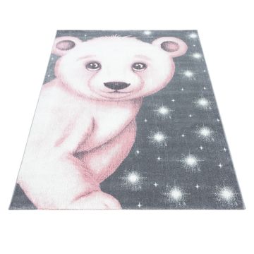 Bambi Ours Polaire tapis chambre d'enfant poils ras rectangle 80x150cm roses