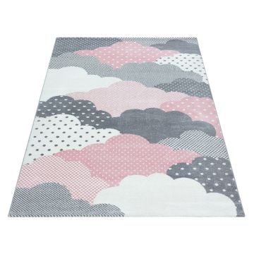 Bambi Des Nuages tapis chambre d'enfant poils ras rectangle 80x150cm roses