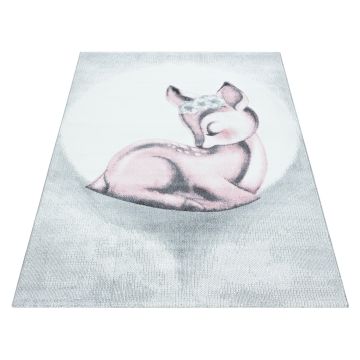 Bambi Cerf tapis chambre d'enfant poils ras rectangle 160x230cm roses