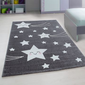 Kids Étoiles tapis chambre d'enfant poils ras rectangle 80x150cm gris