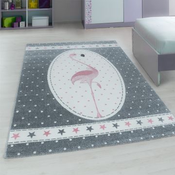 Kids Flamant tapis chambre d'enfant poils ras rectangle 80x150cm roses