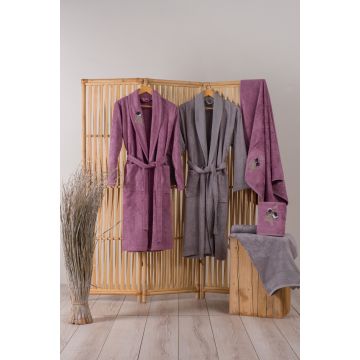 3D famille bambou ensemble de peignoir de bain brodé s/m & m/l violet prune/gris