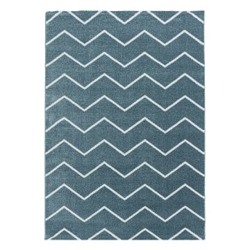 Rio Zigzag tapis poils longs coureur 80x250cm bleu