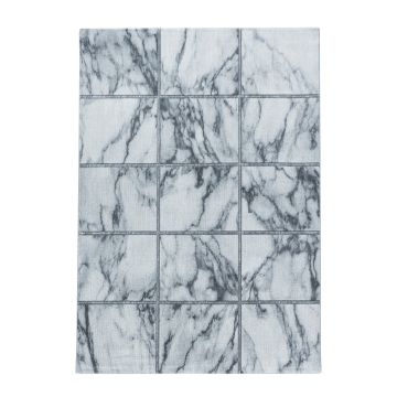 Naxos Carreaux tapis poils ras rectangle 240x340cm argent