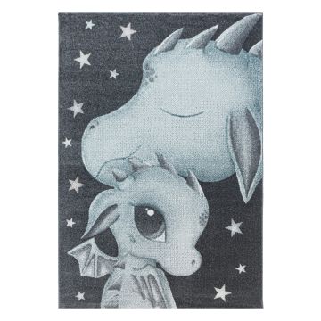 Funny Dragon tapis chambre d'enfant poils ras rectangle 160x230cm bleu