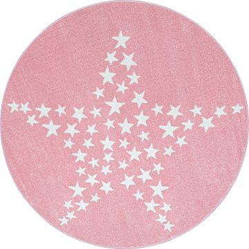 Bambi Étoile tapis chambre d'enfant poils ras rond Ø 160cm roses