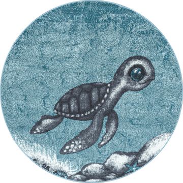 Bambi Tortue tapis chambre d'enfant poils ras rond Ø 120cm bleu