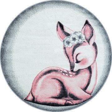 Bambi Cerf tapis chambre d'enfant poils ras rond Ø 120cm roses