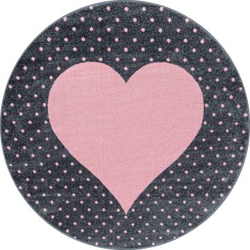 Bambi Cœur tapis chambre d'enfant poils ras rond Ø 120cm roses 