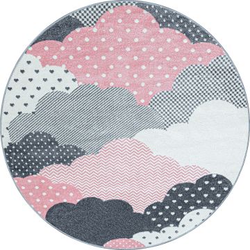 Bambi Des Nuages tapis chambre d'enfant poils ras rond Ø 120cm roses