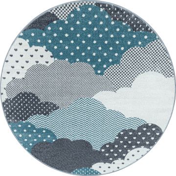 Bambi Des Nuages tapis chambre d'enfant poils ras rond Ø 120cm bleu