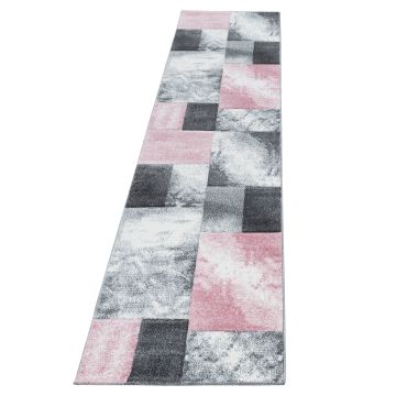 Hawaii Tétris tapis poils ras coureur 80x300cm roses