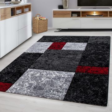 Hawaii Blocs tapis poils ras rectangle 80x150cm rouge