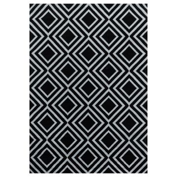 Costa Rhombus tapis poils ras rectangle 120x170cm noir