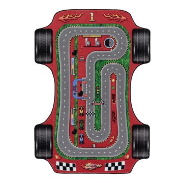 Play Piste de course antidérapant tapis de jeu chambre d'enfant poils court bouclé rectangle 100x150cm rouge