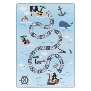 Play Pirates antidérapant éducatif nombres tapis chambre d'enfant poils court bouclé rectangle 100x150cm bleu