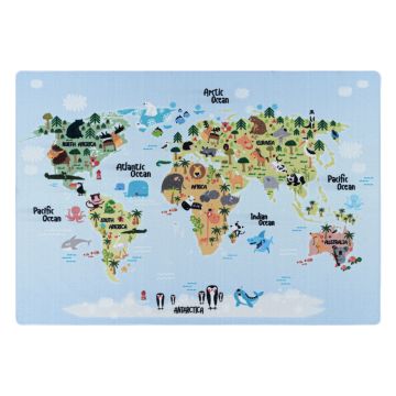 Play Carte du monde antidérapant tapis de jeu chambre d'enfant poils court bouclé rectangle 100x150cm bleu