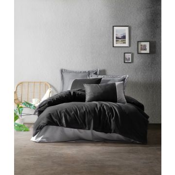 Plain Line housse de couette 200x220cm coton renforcé noir/gris