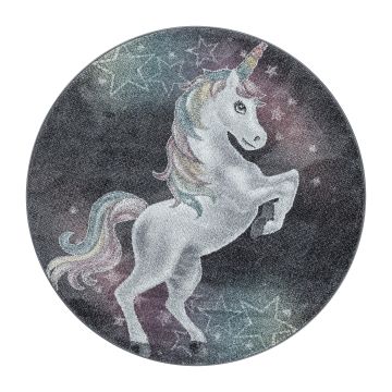 Funny Licorne tapis chambre d'enfant poils ras rond Ø 120cm gris