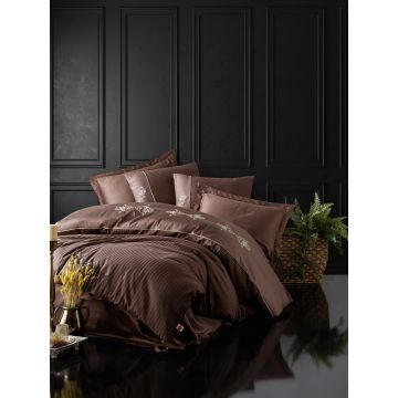 Brode Saten housse de couette 200x220cm brodé satin king brun