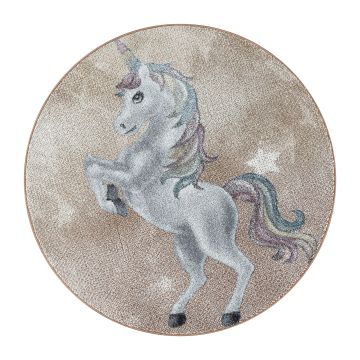 Funny Licorne tapis chambre d'enfant poils ras rond Ø 160cm jaune