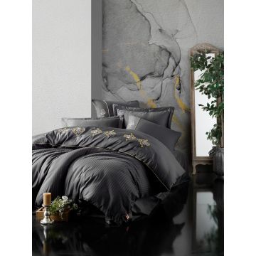 Brode Saten housse de couette 200x220cm brodé satin king anthracite