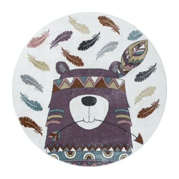 Funny Ours tapis chambre d'enfant poils ras rond Ø 120cm violet