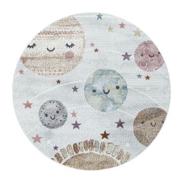 Funny Planète tapis chambre d'enfant poils ras rond Ø 120cm blanc