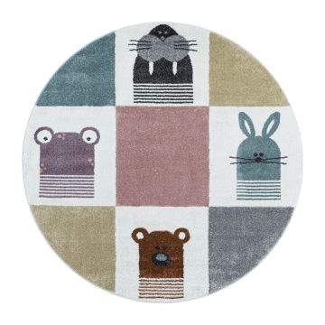 Funny Animaux tapis chambre d'enfant poils ras rond Ø 120cm multicolore