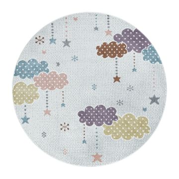 Lucky Nuages tapis chambre d'enfant poils ras rond Ø 160cm blanc