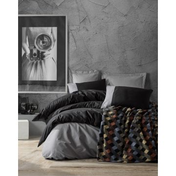 Plain Line housse de couette 200x220cm coton renforcé avec couverture even noir/gris