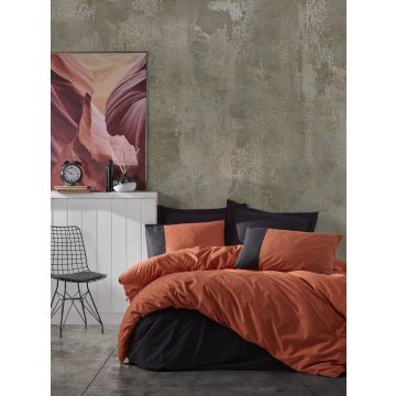 Plain Line housse de couette 200x220cm coton renforcé orange/noir