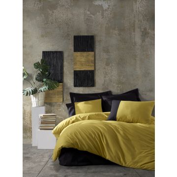 Plain Line housse de couette 200x220cm coton renforcé moutarde/noir