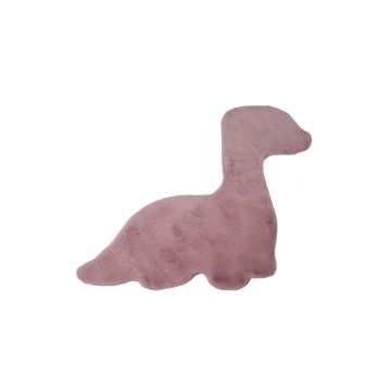 Caty Dinosaure tapis enfant uni duveteux poils longs 80x100cm rose