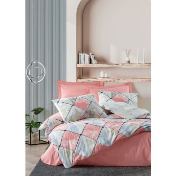 Mode Line housse de couette 200x220cm coton renforcé tetragon rose