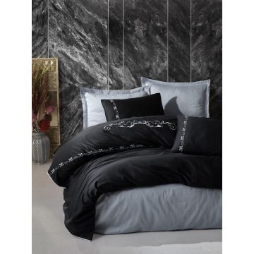 Brode Saten housse de couette 200x220cm brodé satin gloria gris